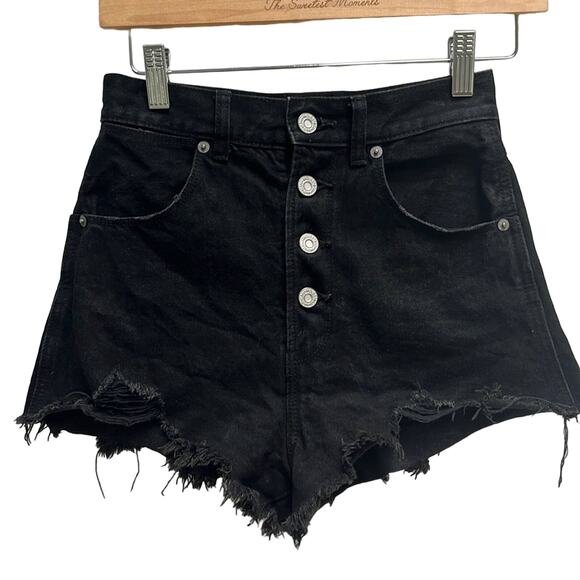 Moussy Button Fly Studded High Rise Denim Shorts Size 1 in Black - Picture 1 of 10